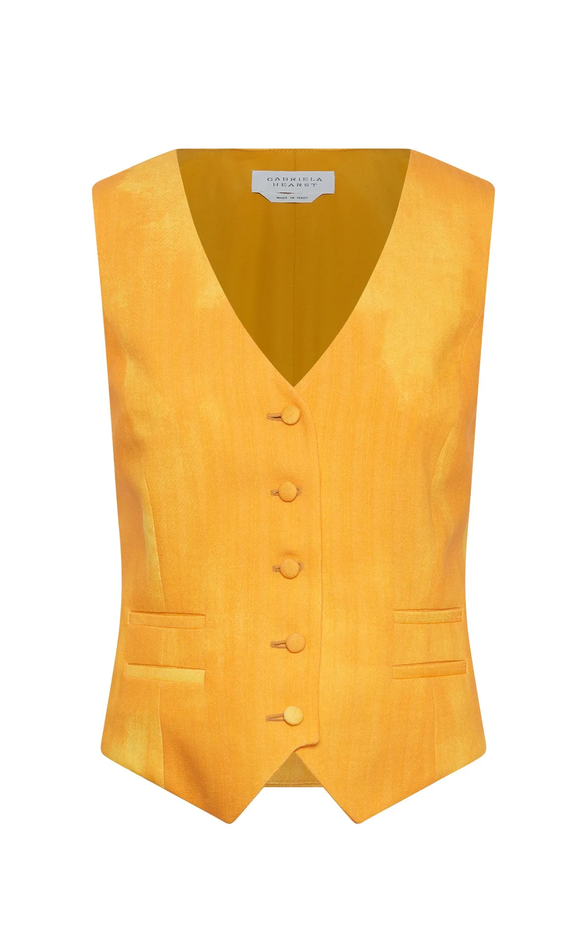 Coleridge Vest in Cadmium Yellow Virgin Wool Distressed Texture SlubTexture