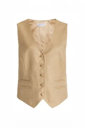 Ultrasoft Inner Lining Tailored Placket Coleridge Vest in Hay Virgin Wool and Silk Linen