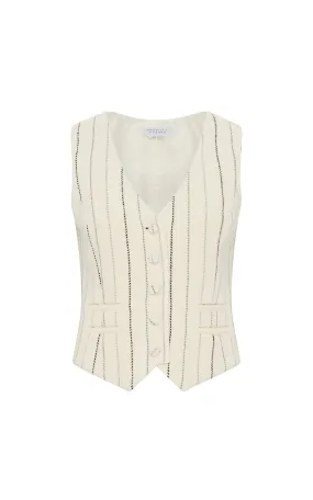Coleridge Vest in Ivory Multi Pinstripe Wool Cashmere Adjustable Collar System Breathable Lining