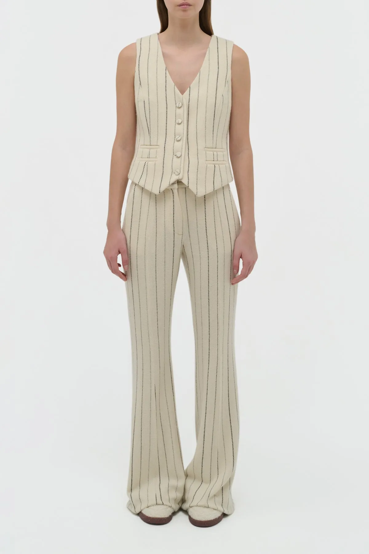 Coleridge Vest in Ivory Multi Pinstripe Wool Cashmere NonToxicCoating
