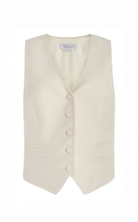 Coleridge Vest in Ivory Virgin Wool Silk with Linen VersatileNeckline HighCollar Design