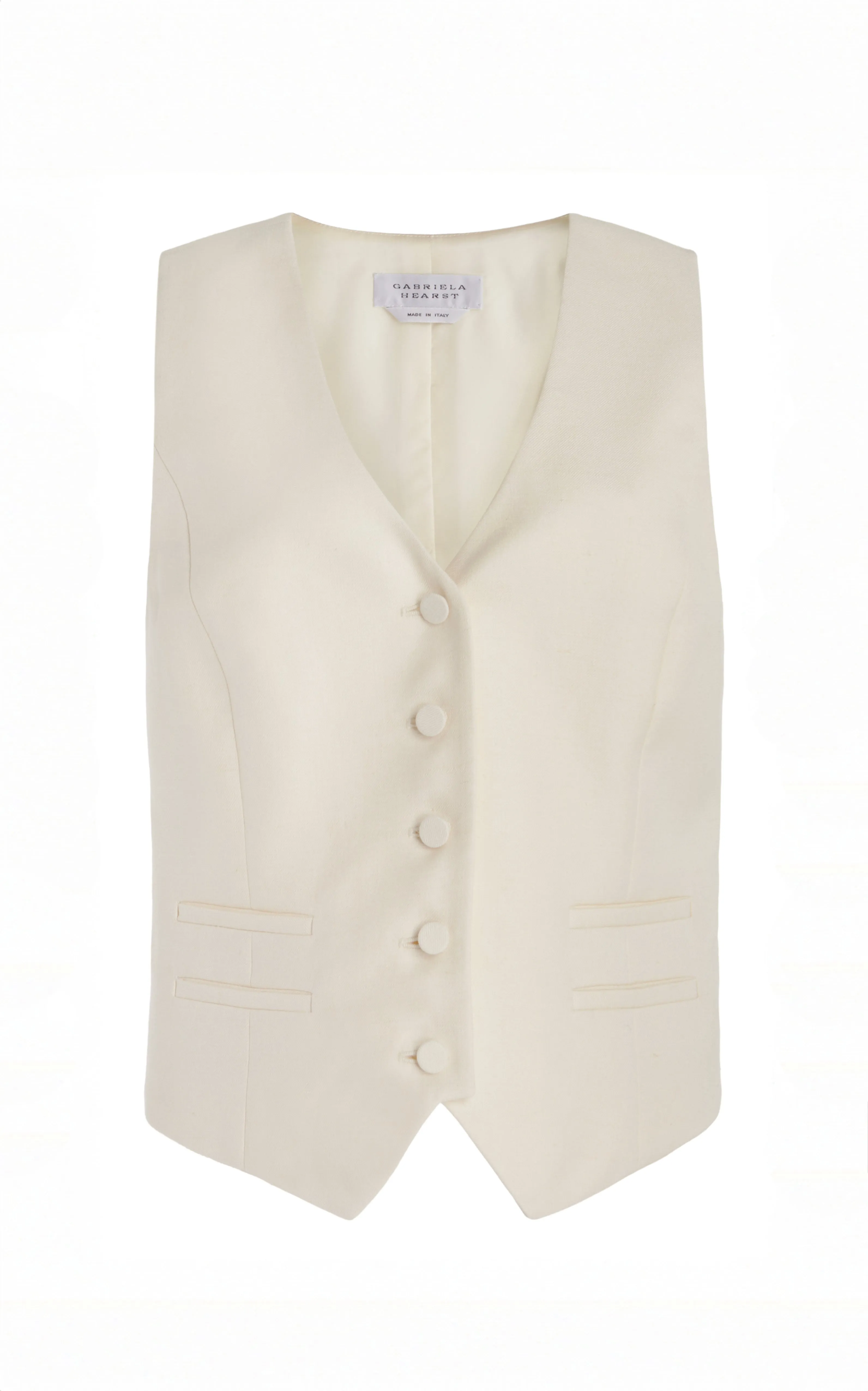 Coleridge Vest in Ivory Virgin Wool Silk with Linen VersatileNeckline HighCollar Design