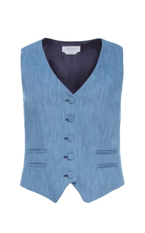 ThermalRegulation Coleridge Vest in Medium Blue Recycled Cotton Linen Denim