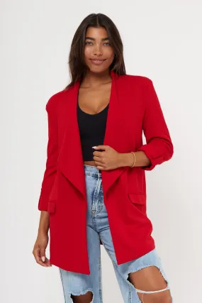 Cascade Front Knit Crepe Blazer Timeless Fit Style Detachable Layer