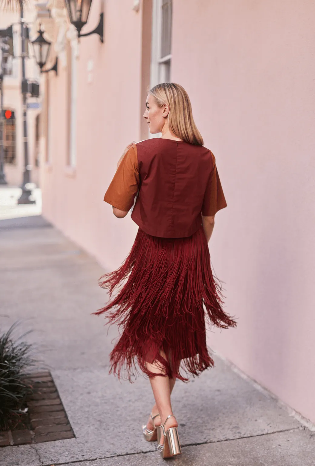 Color Block Box Top- Rust LowProfileSeams TonalStitching