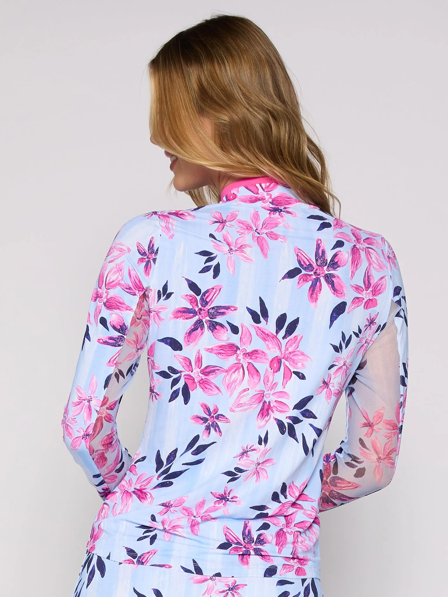 Color Block Trim Quarter Zip Long Sleeve Top In Bamboo Stretchy Top sporty wear