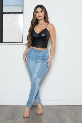 Relaxed Cut Color Blocked Bombshell Pull On Skinny Pants