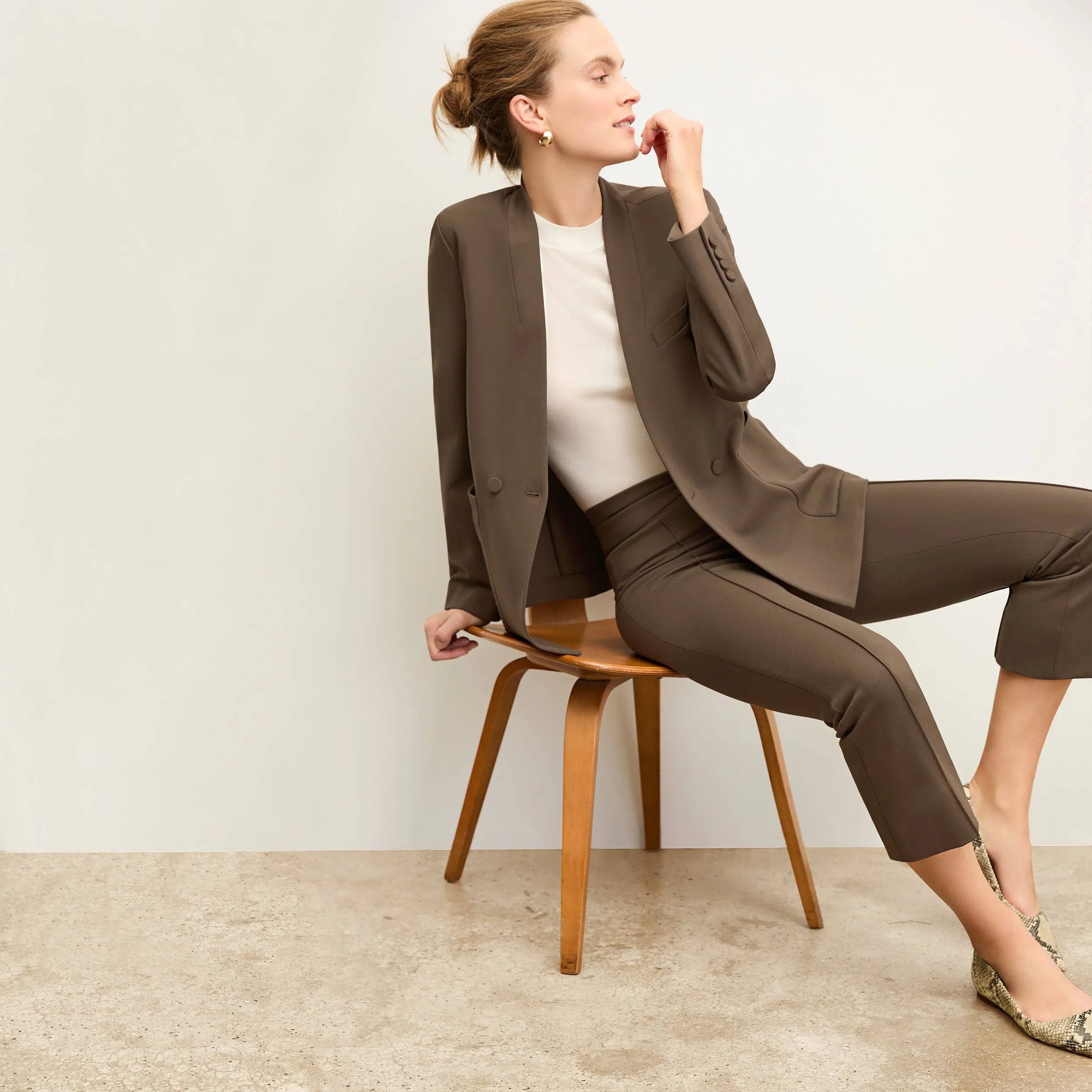 Allyn Kick Flare Pant - Butter Ponte :: Ash Reinforced Shoulder Seams Textured Weave Pattern