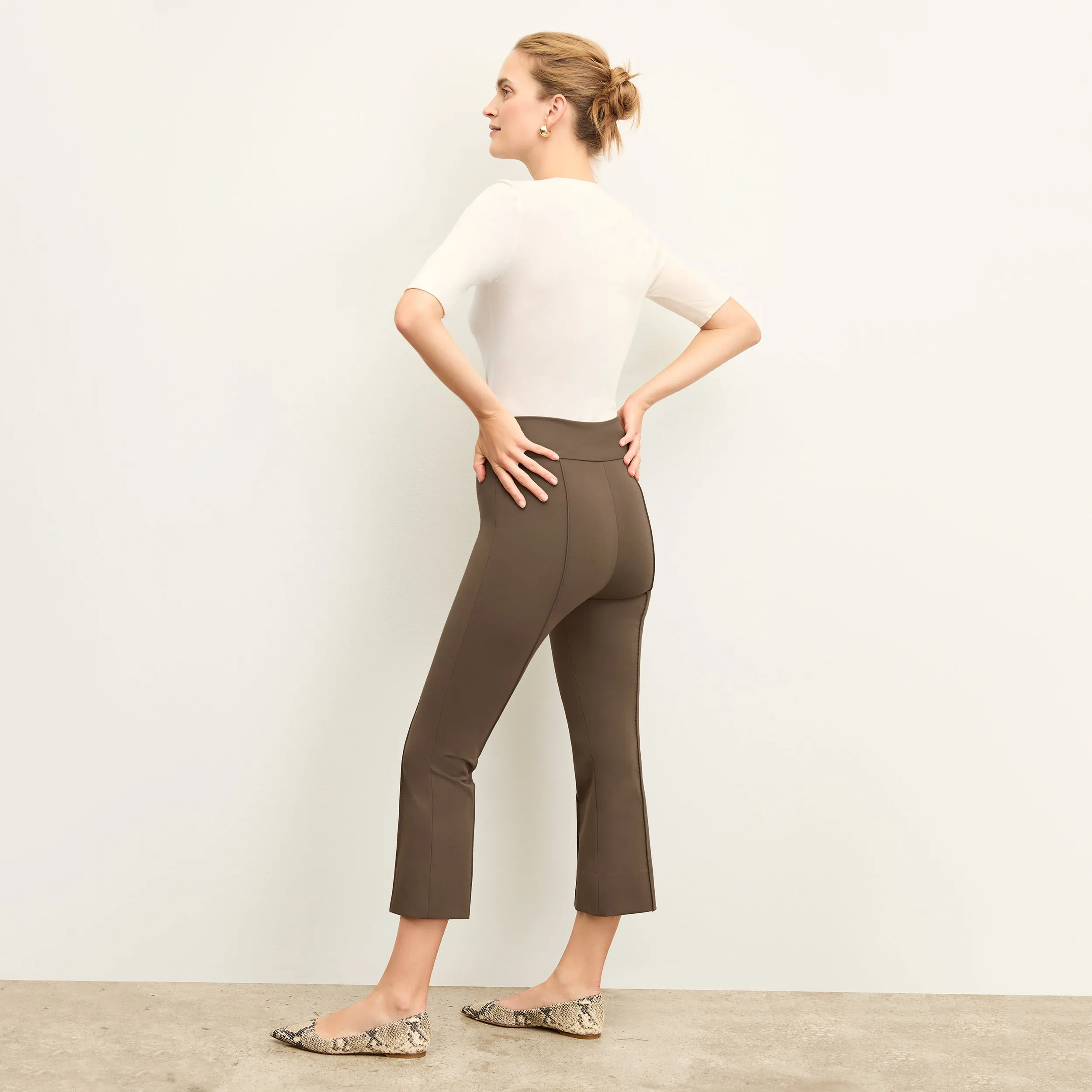 Comfort First Allyn Kick Flare Pant - Butter Ponte :: Ash Flatlock stitching Textured Weave Pattern