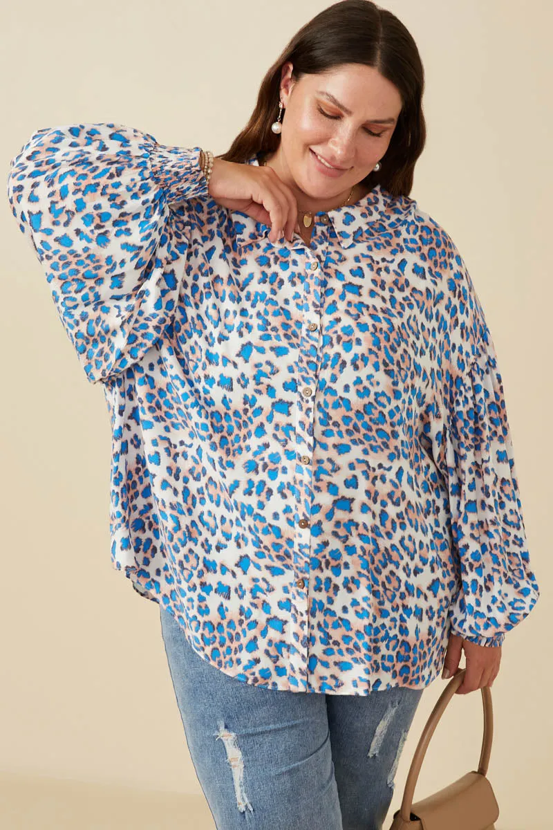 Bright Leopard Print Button Up Shirt Four Way Stretch Material Tencel Cotton Hybrid Weave