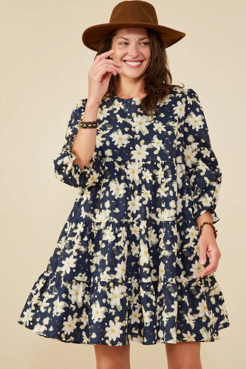 Floral Print Tiered Cinch Sleeve Dress Soft Appeal