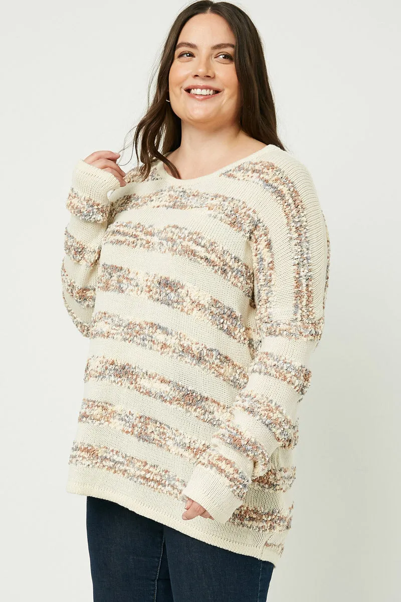 Reflective details Popcorn Stripe Knit Sweater