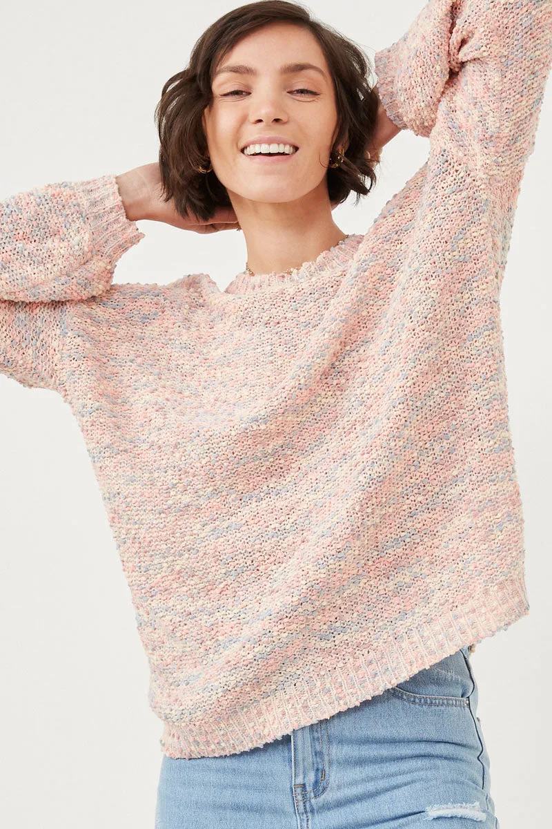 Confetti Knit Puff Sleeve Pullover Sweater Packable Style TearResistantOuter