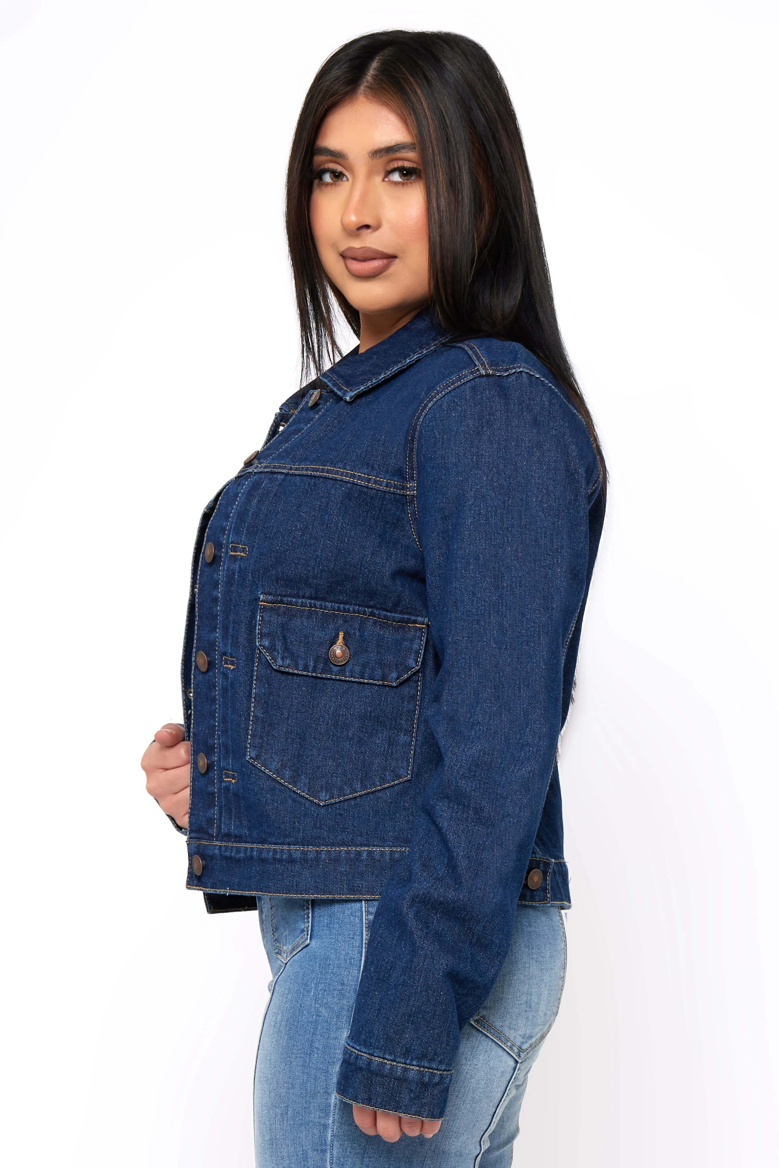 Denim Jacket with Patch Pockets Flexible Comfort