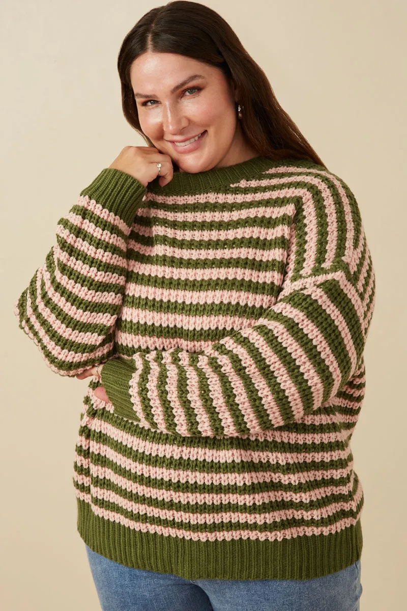 Striped Drop Shoulder Low Gauge Sweater Outer Chill Piece