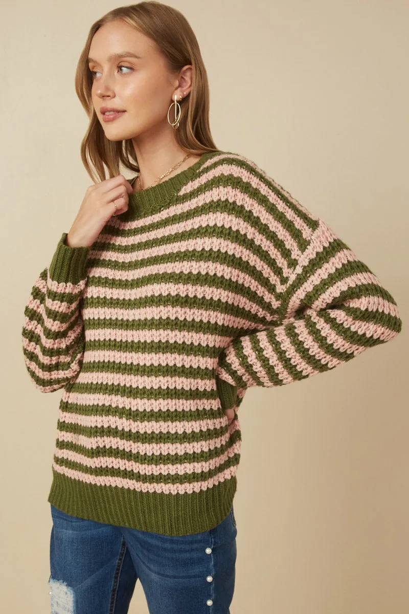 Taped Seam Technology Striped Drop Shoulder Low Gauge Sweater