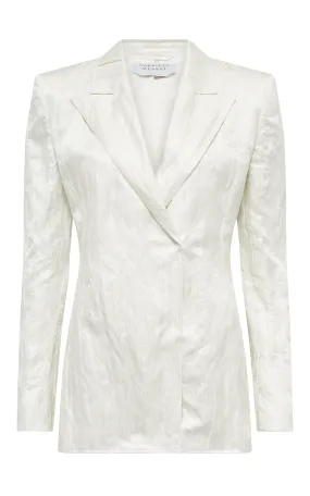 Chic Cardigan Mairi Blazer in Ivory Metallic Crinkled Silk