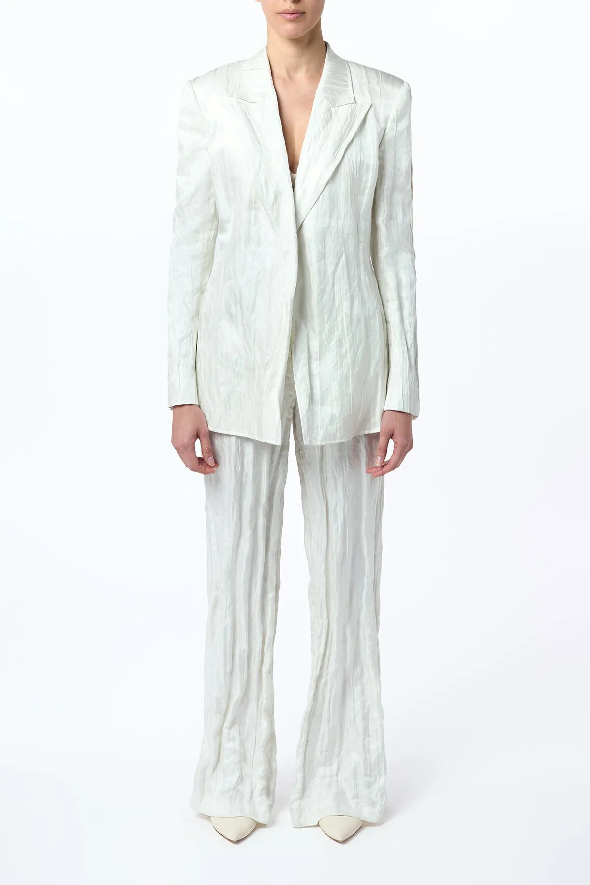 Mairi Blazer in Ivory Metallic Crinkled Silk ReinforcedShoulders
