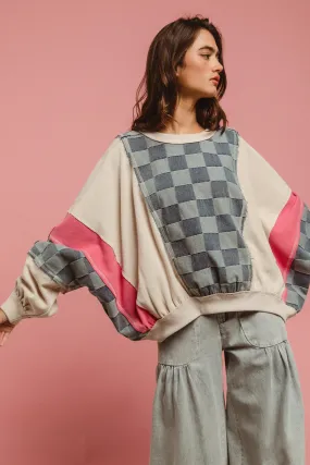 IT1842R-13P | WASHED DENIM AND KNIT MIX N MATCH TOP SiliconeGrip