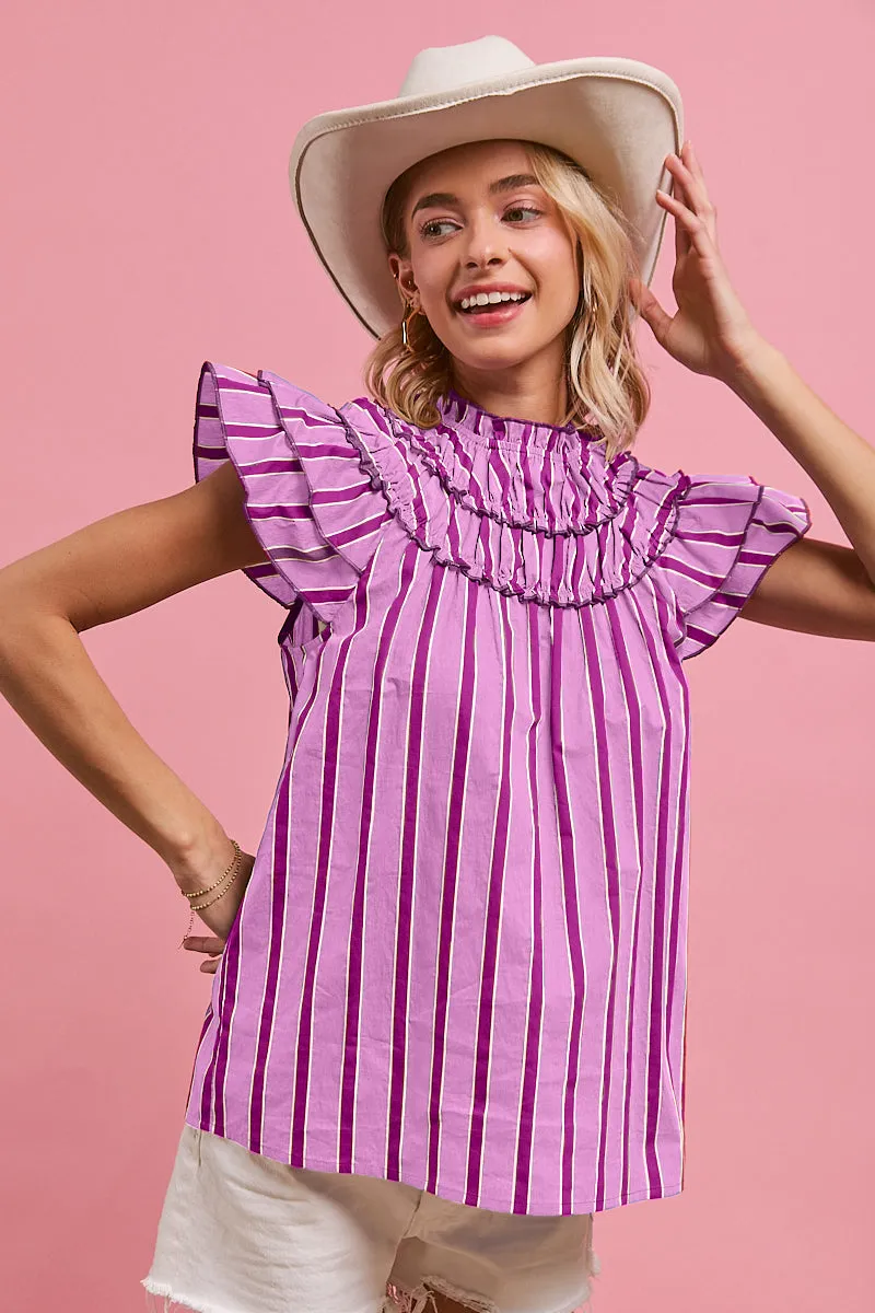 City Commuter Compression Fit IP6671S-29 | STRIPE WOVEN TOP WITH RUFFLES