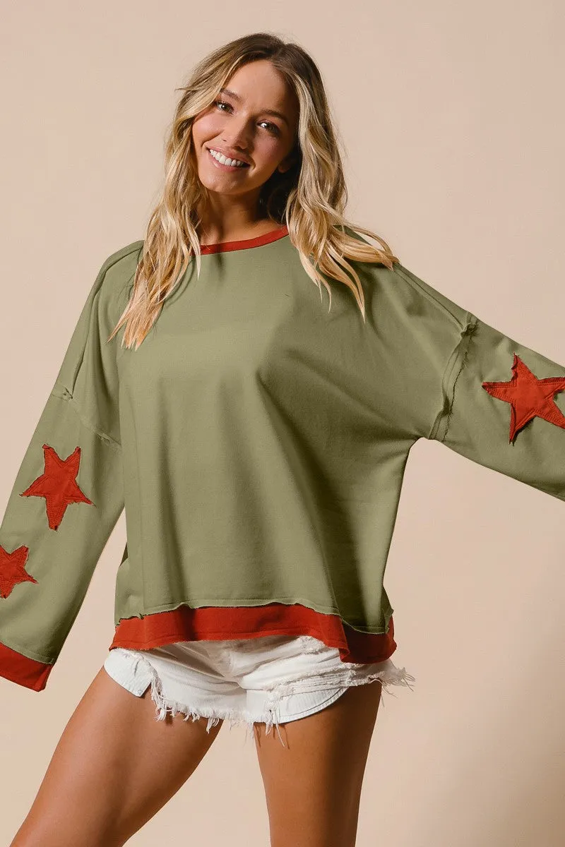 IT1972R-03 | FRENCH TERRY TOP WITH PATCH DETAIL ComfortStretch