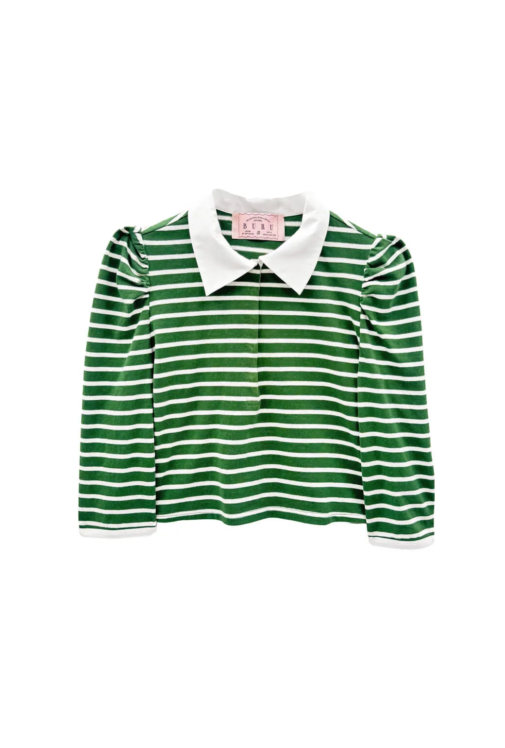 Puff Sleeve Tee - Green Stripe Knit HiddenZipper