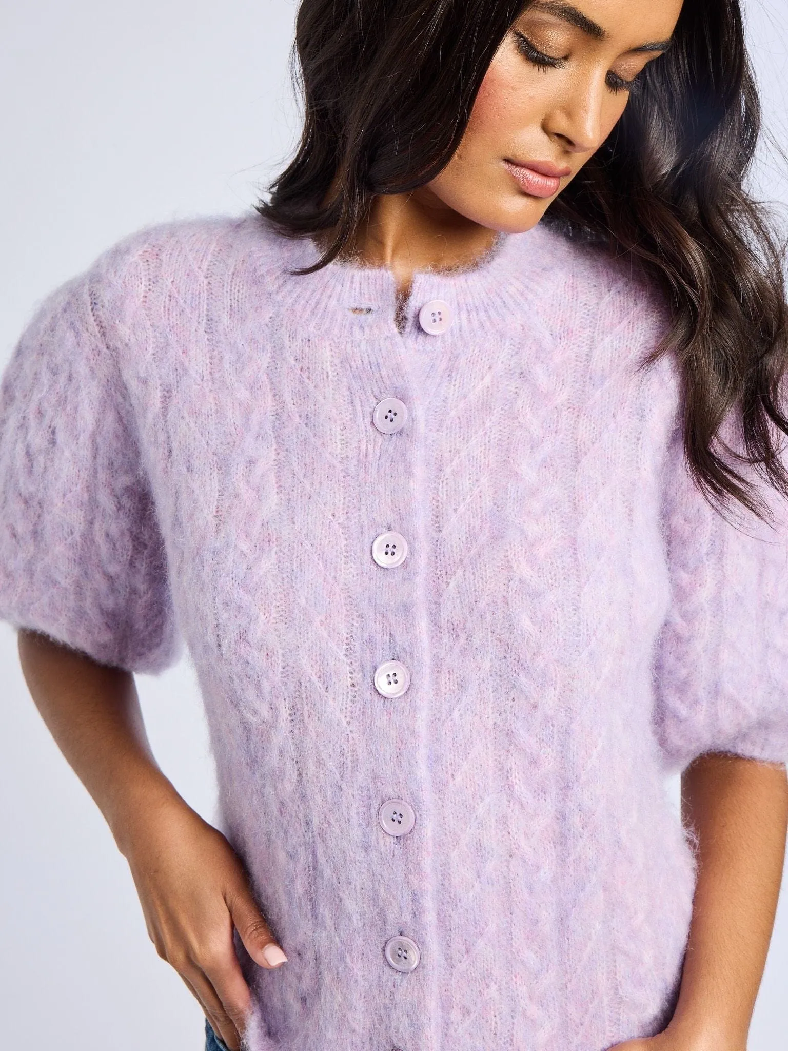 Isa Cardigan in Lilac WeightedHem Double Layered Hem