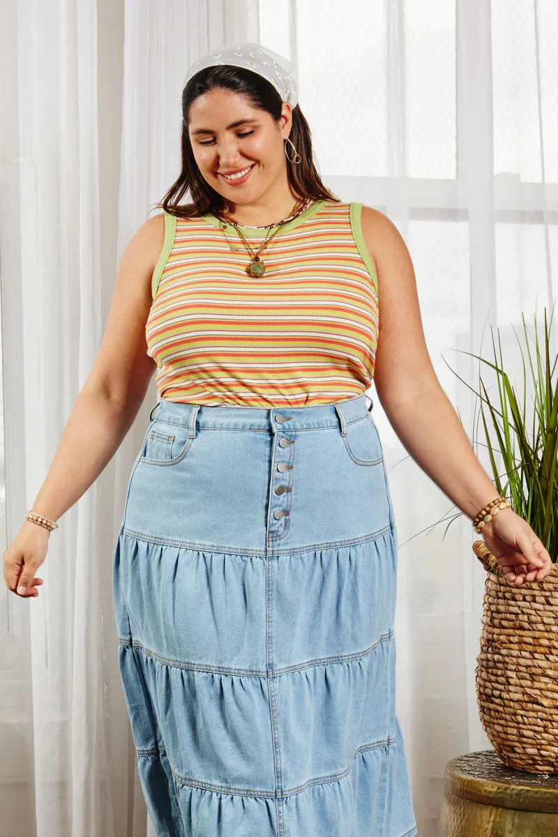 Contrast Binding Striped Knit Ribbed Tank Bound Seam Edges ReflectiveTrim