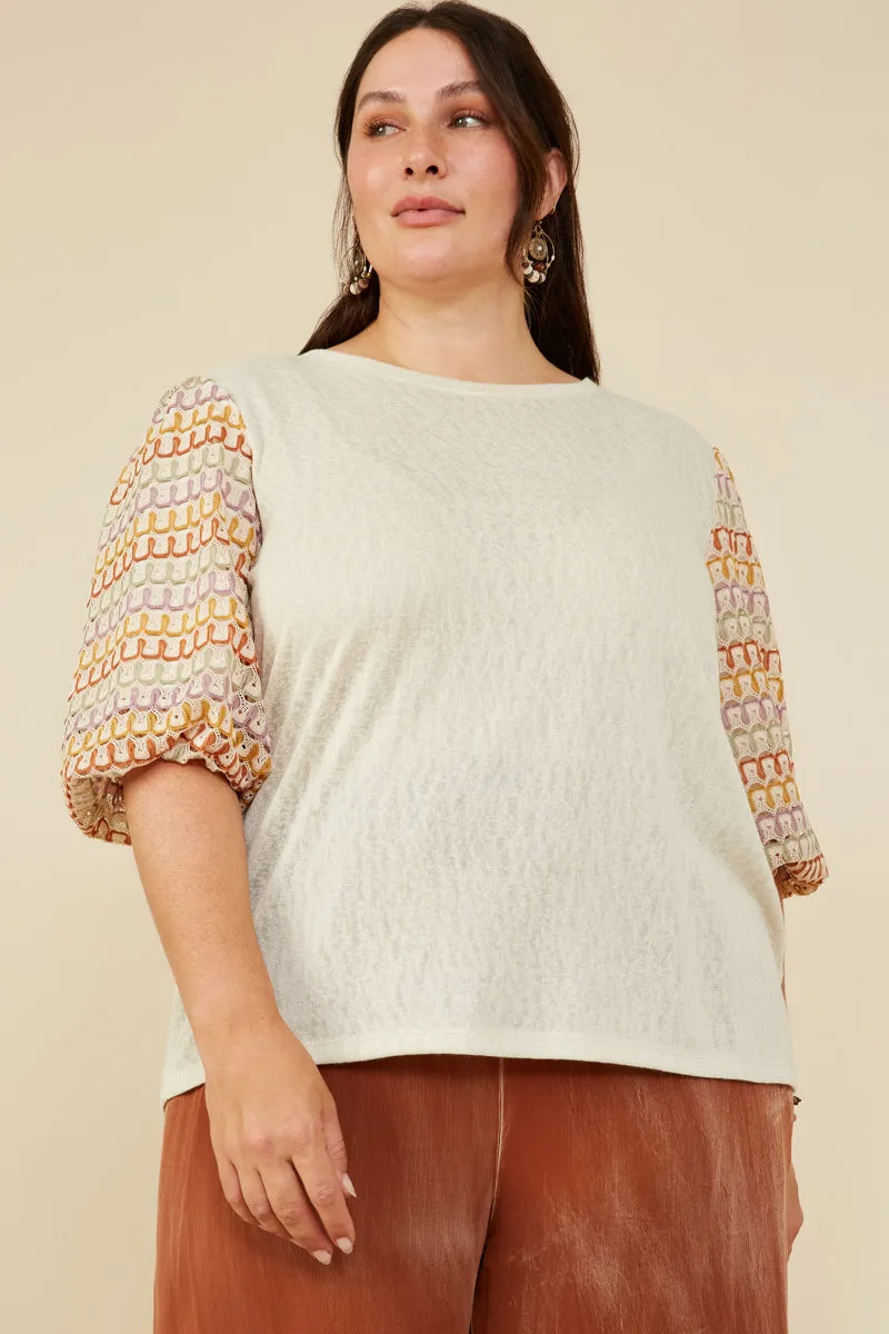 OdorResistant Fabric Soft Blended Fabric Contrast Knit Sleeve Textured Top