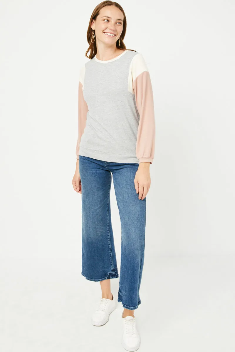 TexturedSurface Contrast Paneled Ribbed Knit Relaxed Tee