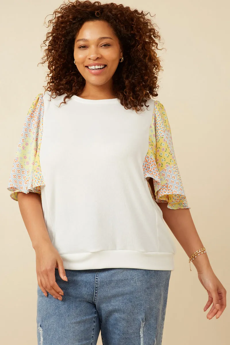 Contrast Print Flutter Sleeve Top FadeResistant Convertible Design