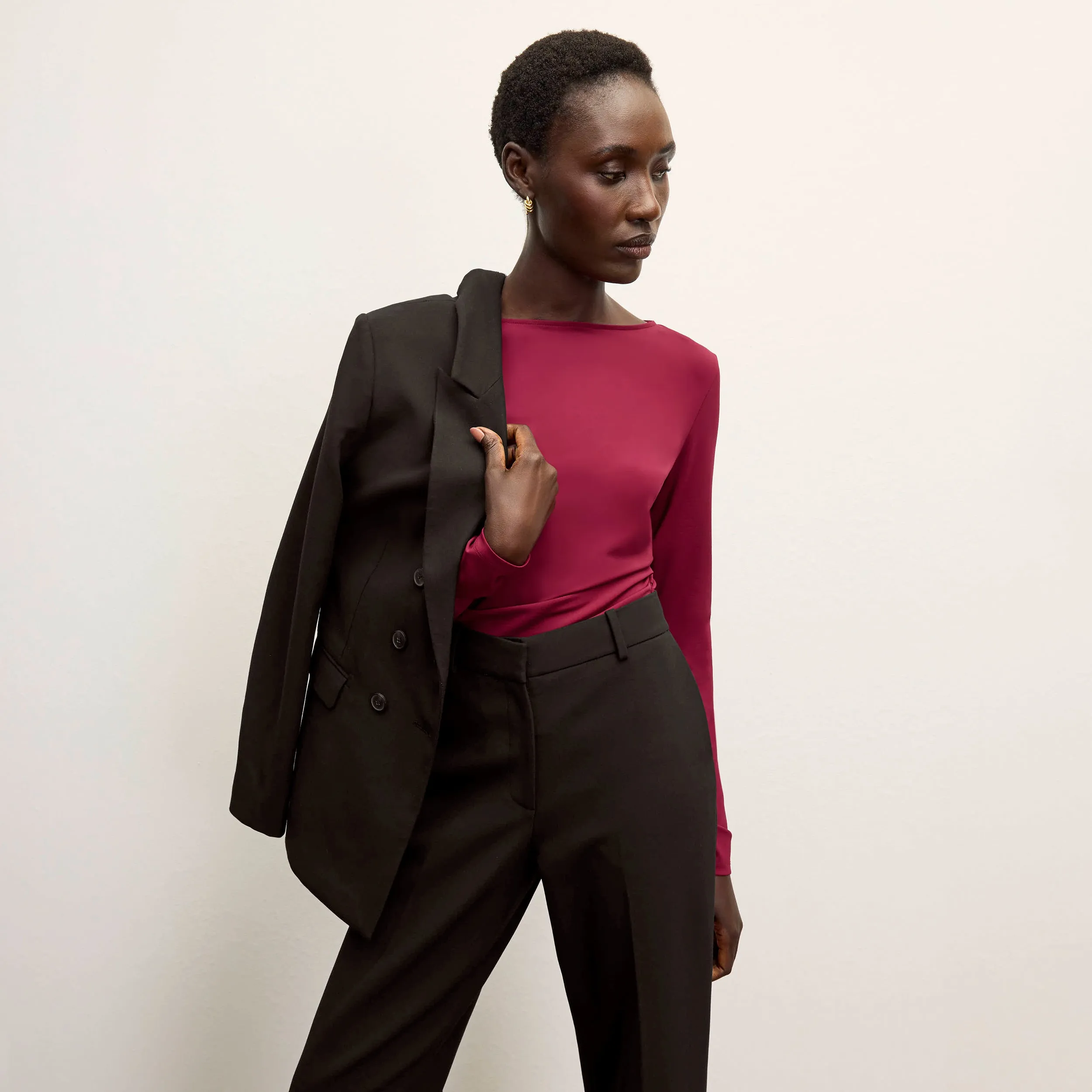 Elasticated Hem LightweightConstruction Contrast Stitch Detailing Kati Jacket - Flex Suiting :: Black