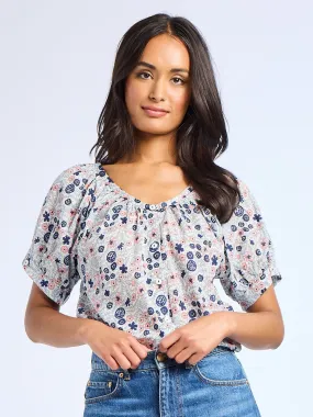 Sleeveless Top Double Chest Pocket Naomi Top in Navy Floral
