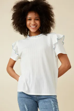 Contrast Tipped Ruffled Ribbed Knit Top Fashion Statement summer top