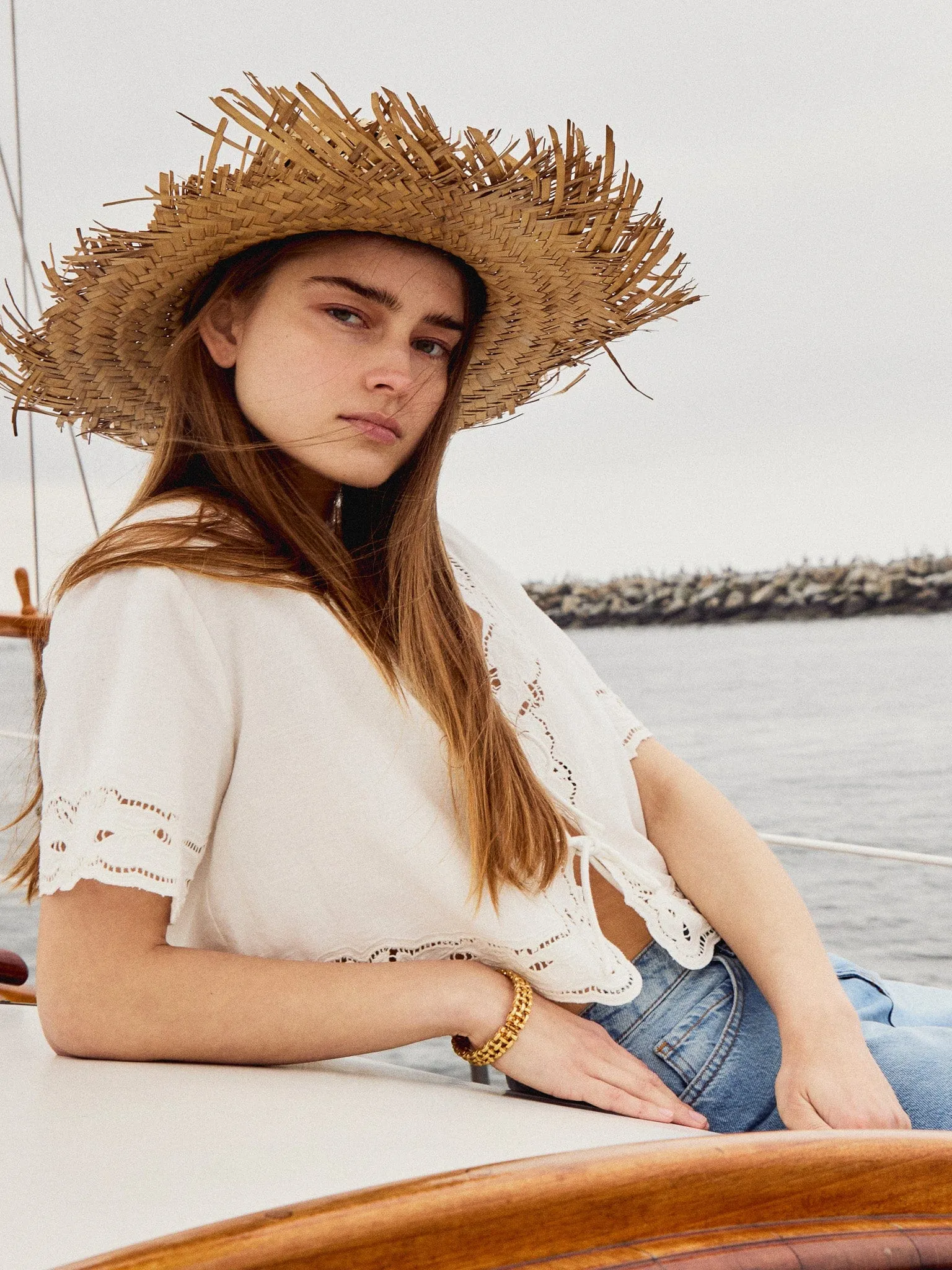 Sara Top in White Embroidered Linen Sporty Cardigan