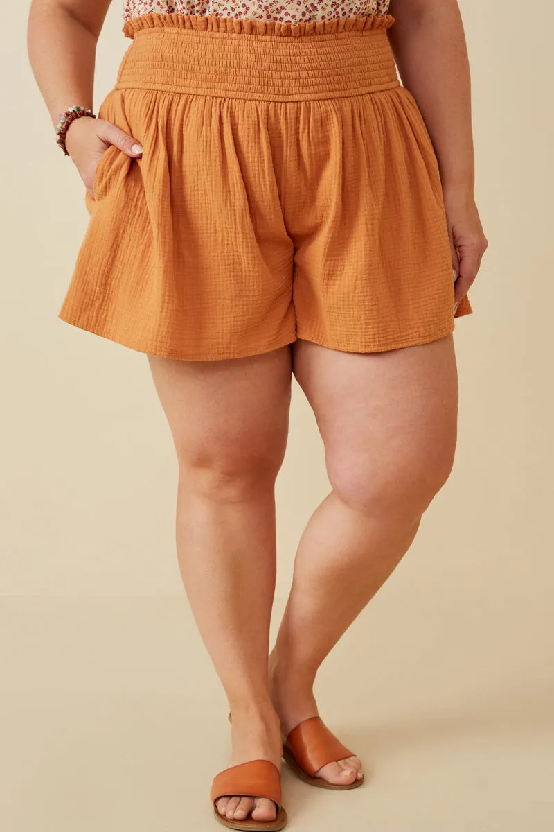 Textured Smocked Short No Gap Waist Construction
