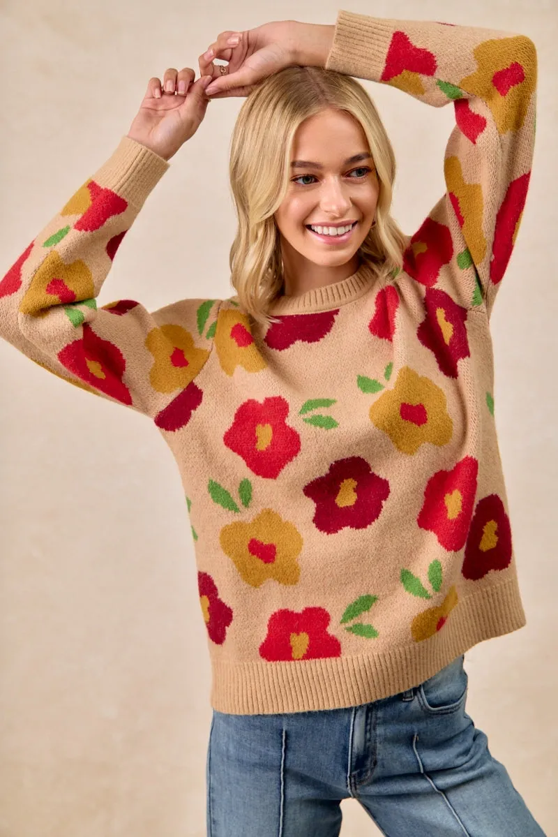 IP5685G-82 | FLORAL PATTERN SWEATER TOP Ventilated Side Panels Winter Layer