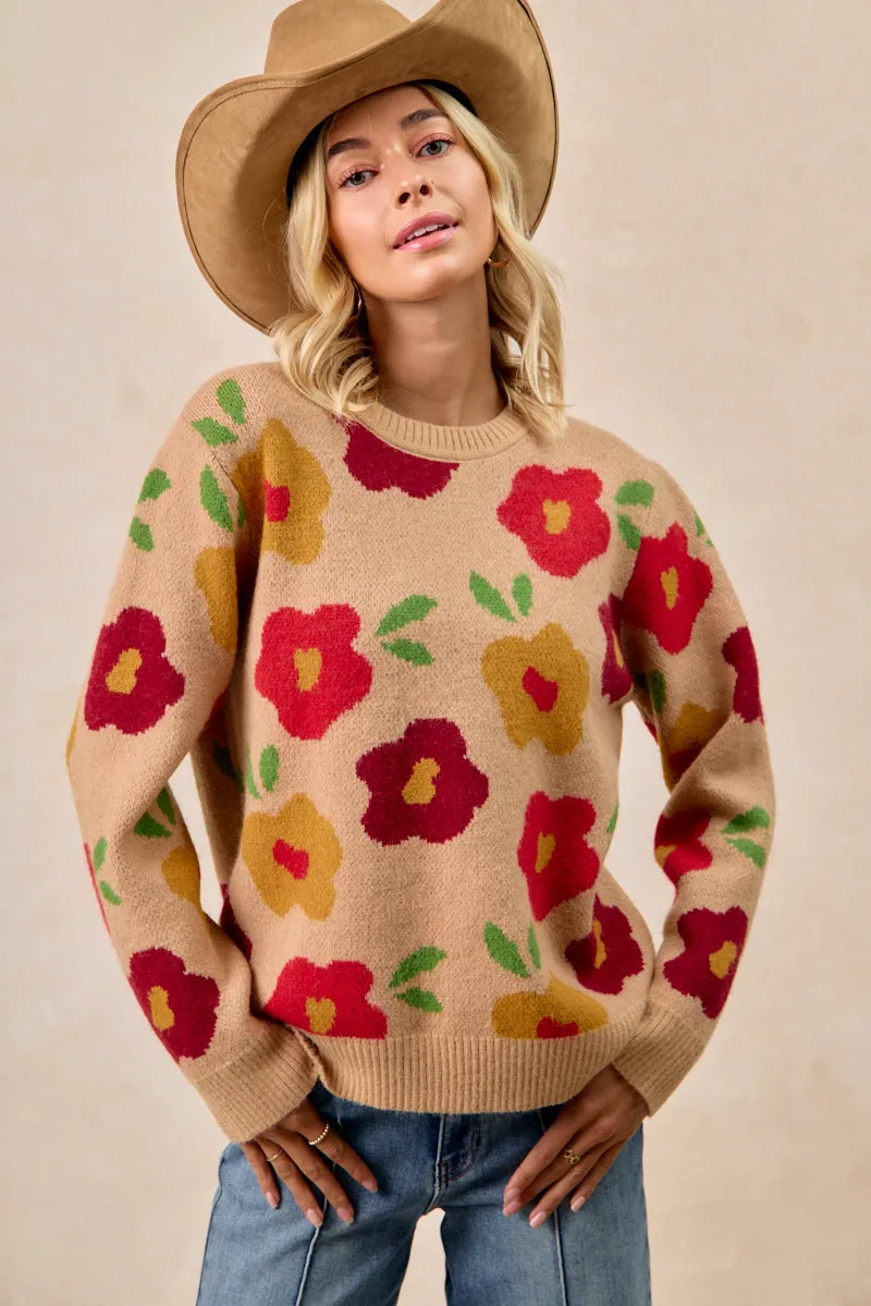 Minimalist Cuff IP5685G-82 | FLORAL PATTERN SWEATER TOP