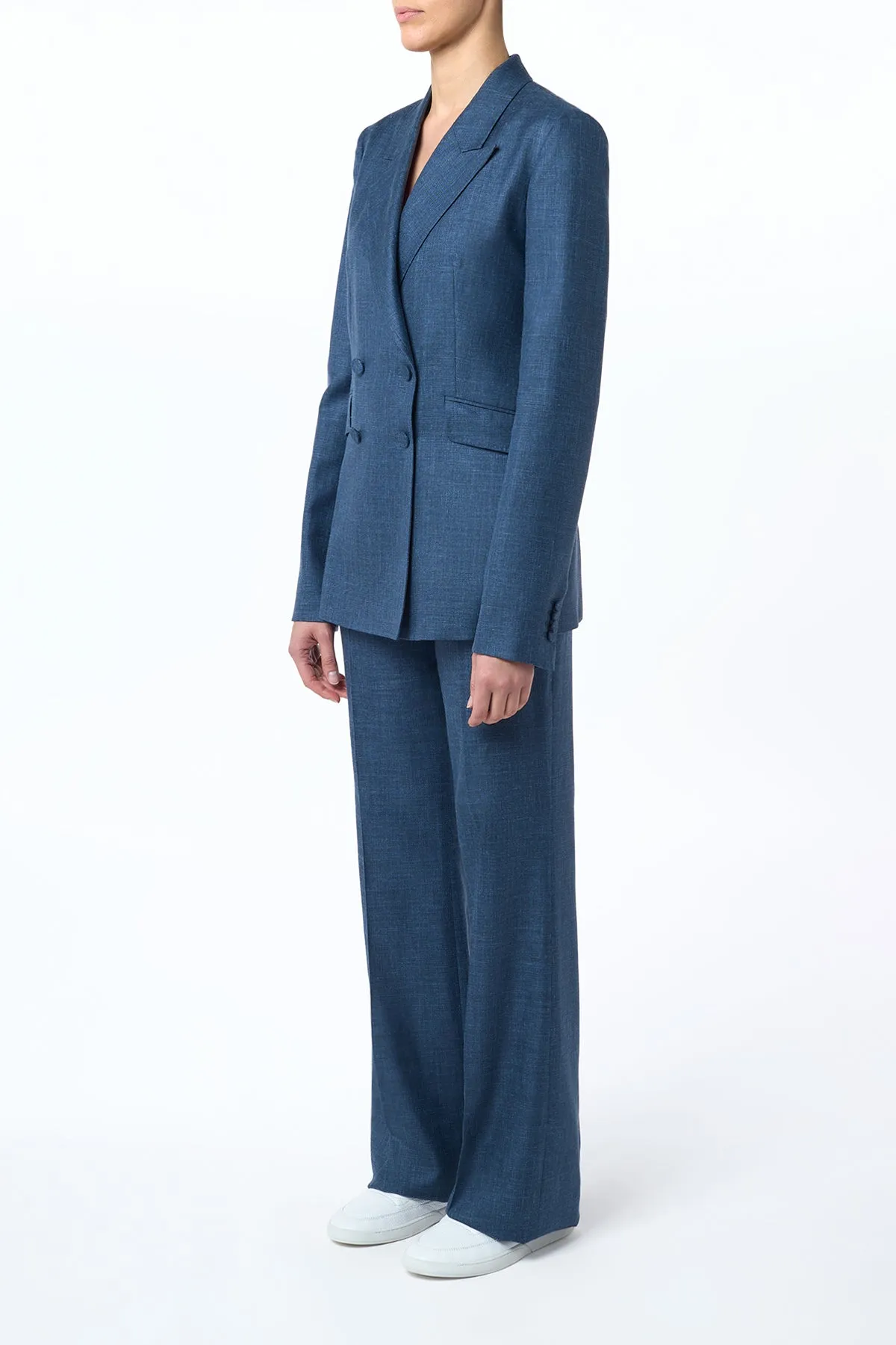 Angela Blazer in Denim Virgin Wool Silk with Linen TemperatureRegulating Fabric
