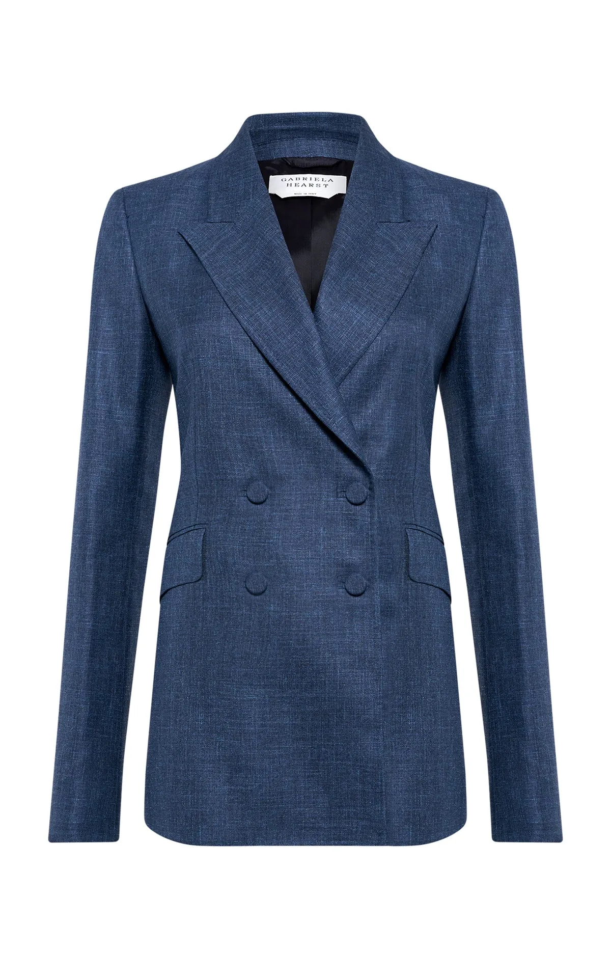 Angela Blazer in Denim Virgin Wool Silk with Linen Lightweight Weave Material