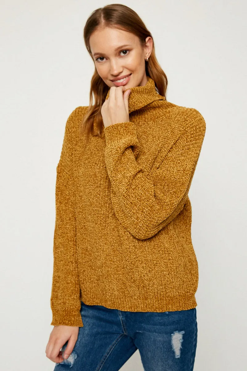 Velvet Yarn Knit Turtle Neck Sweater QuickRelease Buckles