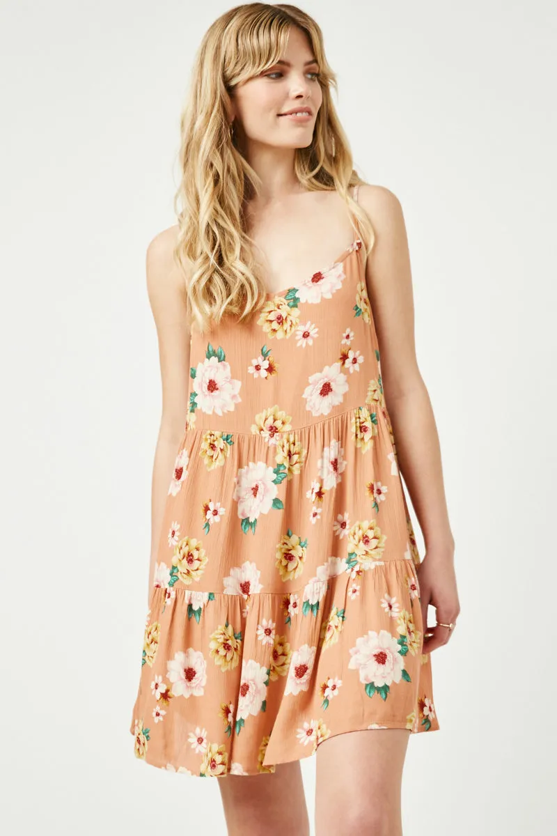 Floral Tiered Sleeveless Swing Dress Sculpted Form