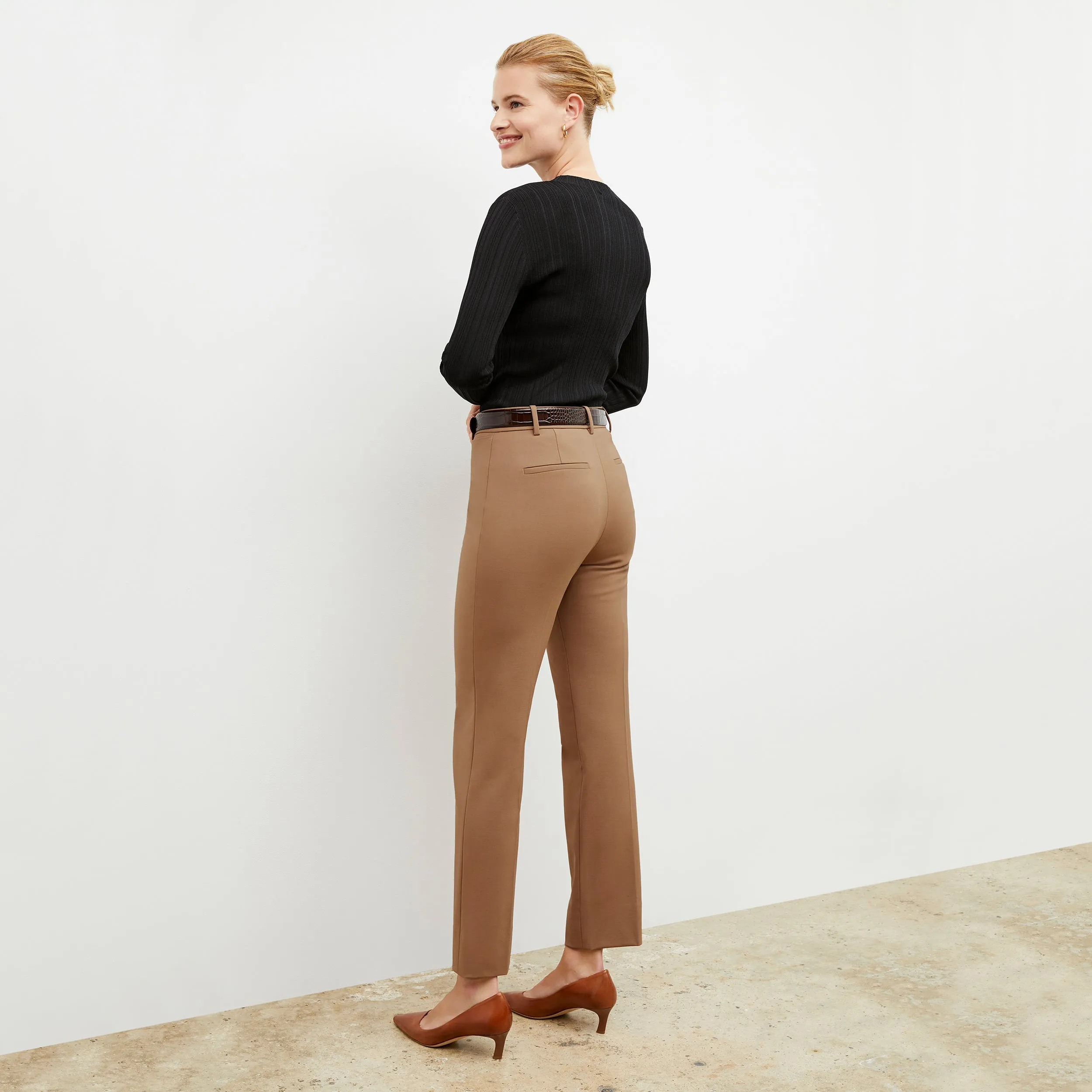 Smith Straight Trouser - Washable Wool Twill :: Camel Effortless Style Eco Conscious Packaging GarmentDyed