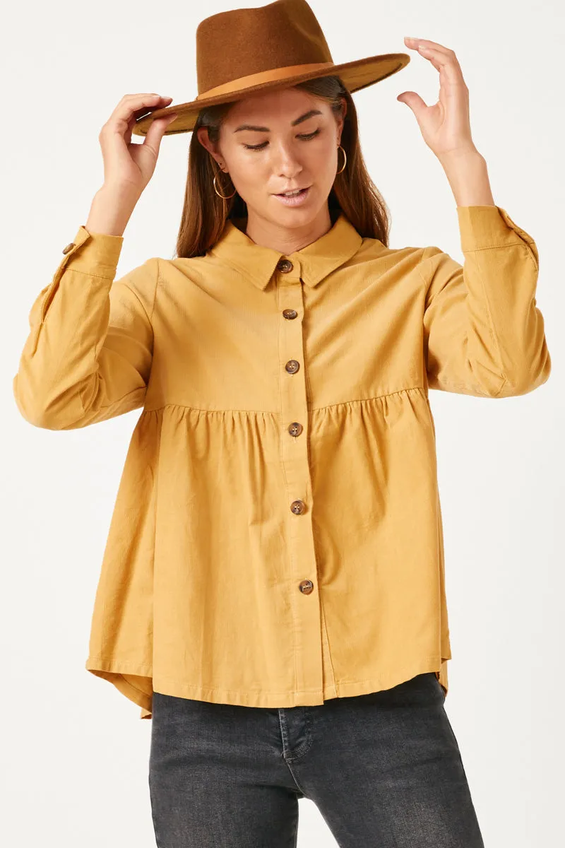 Soft Brushed Finish Eco friendly materials Corduroy Button Up Peplum Shirt