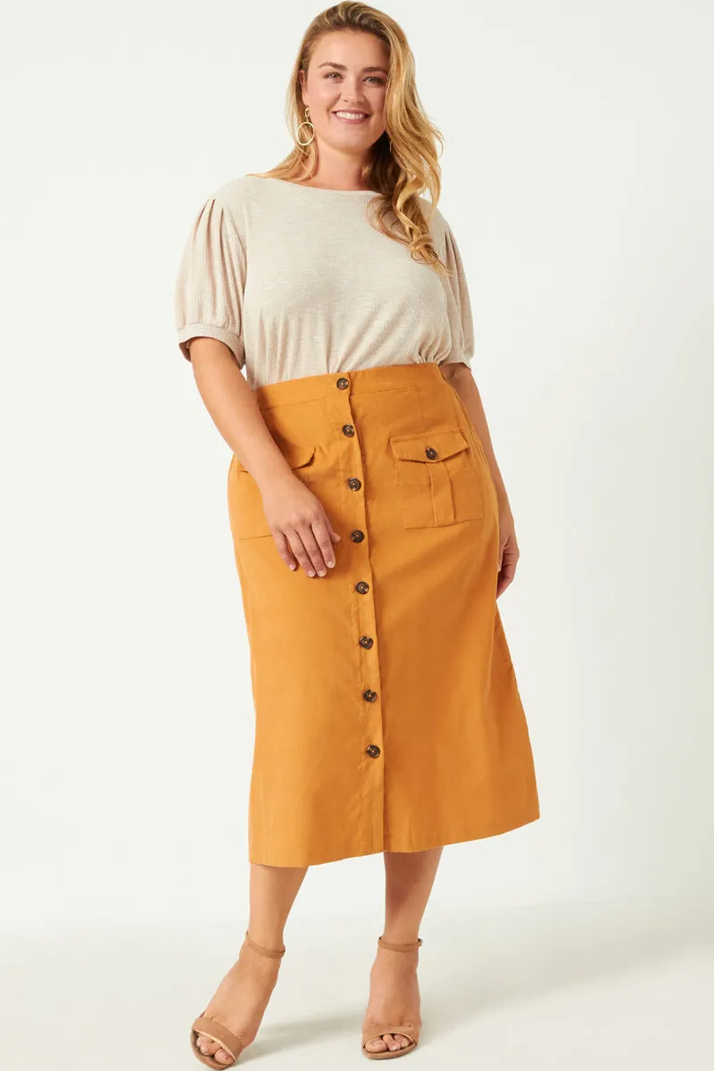 Corduroy Patch Pocket Button Detail Skirt SmoothZipClosure