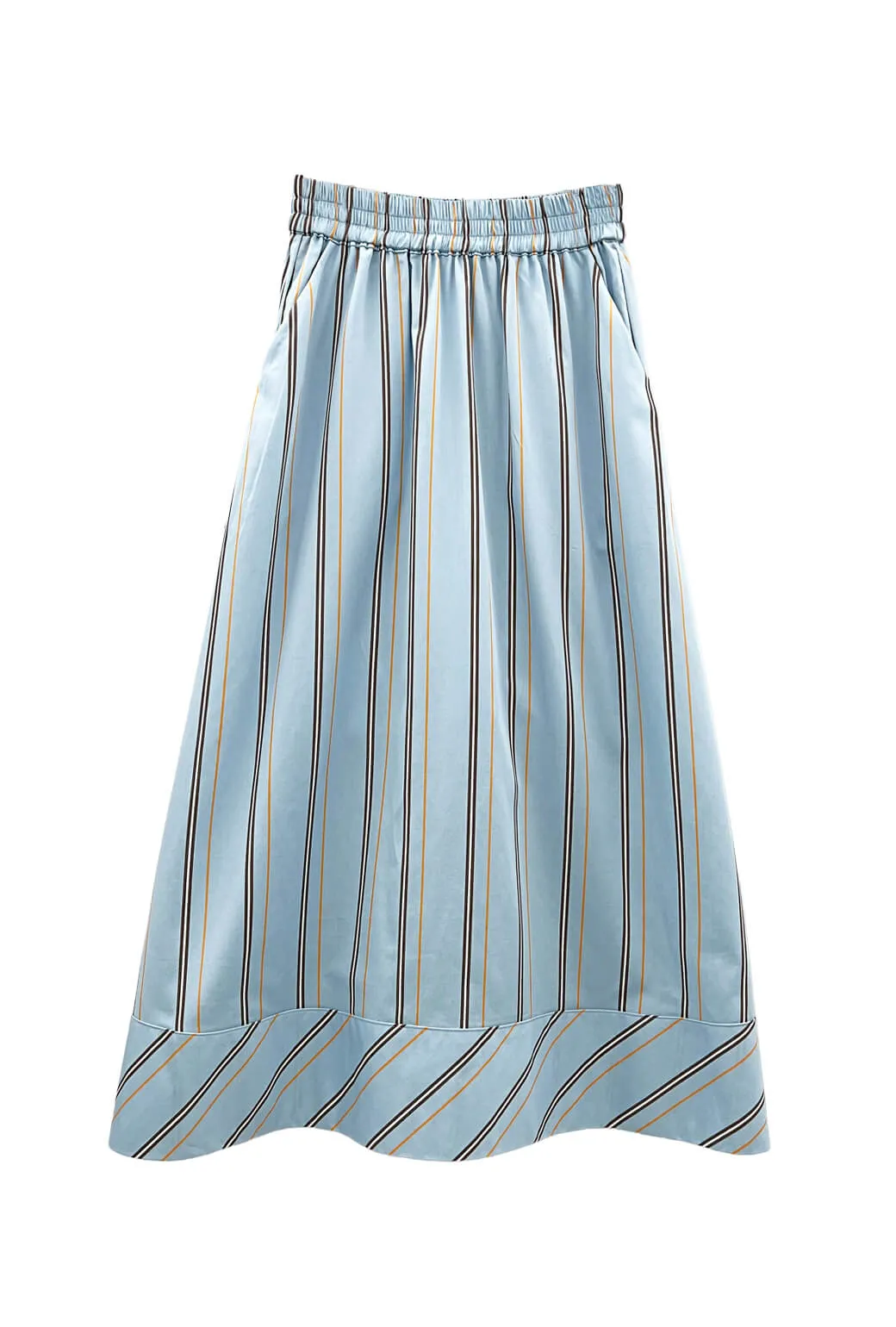 NonChafe Tag Placement Buru x Megan Stokes Everyday MIDI Skirt  - Blue & Brown Stripe