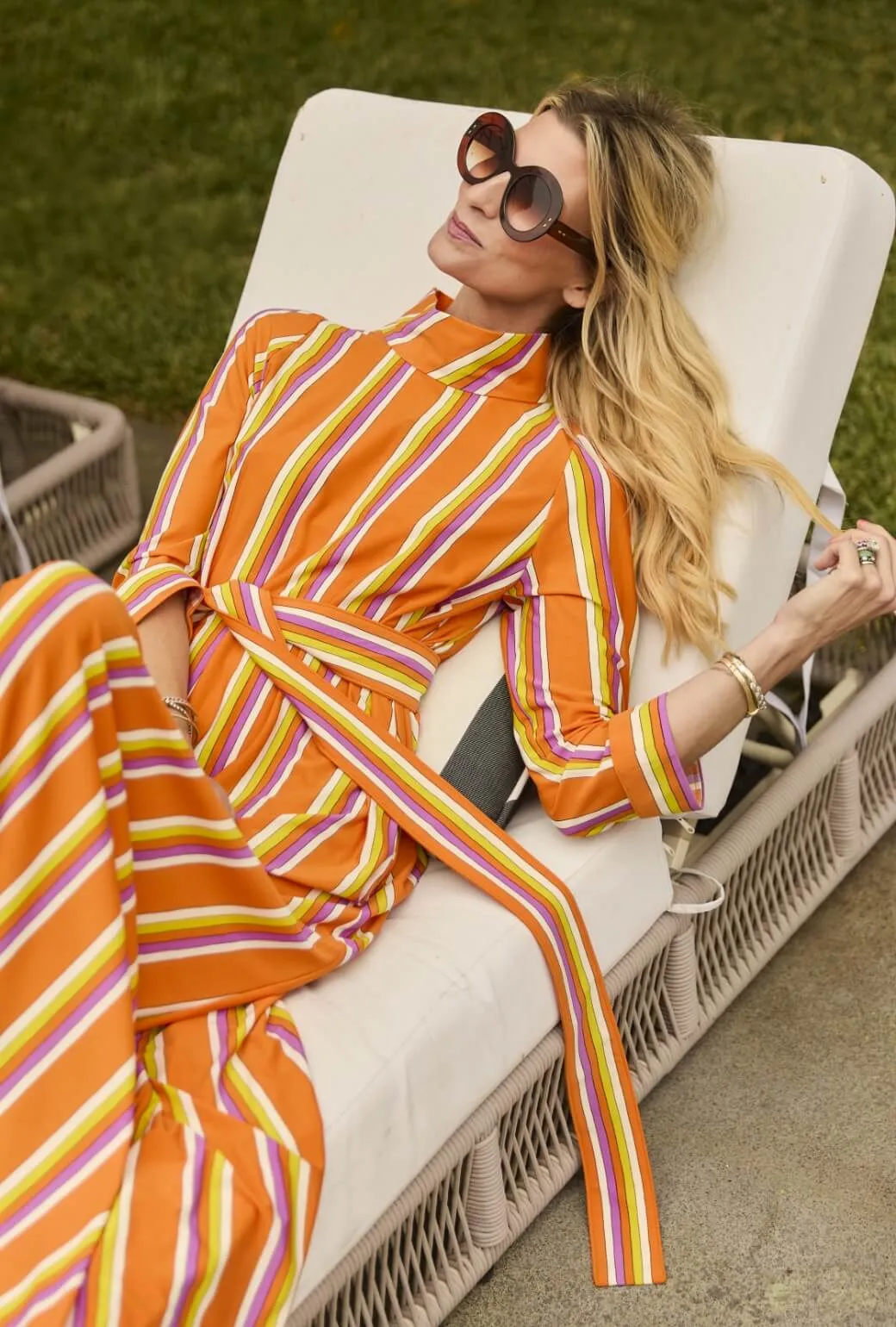 DoubleStitched Construction WrinkleResistantWeave Mod Kaftan - Orange Stripe