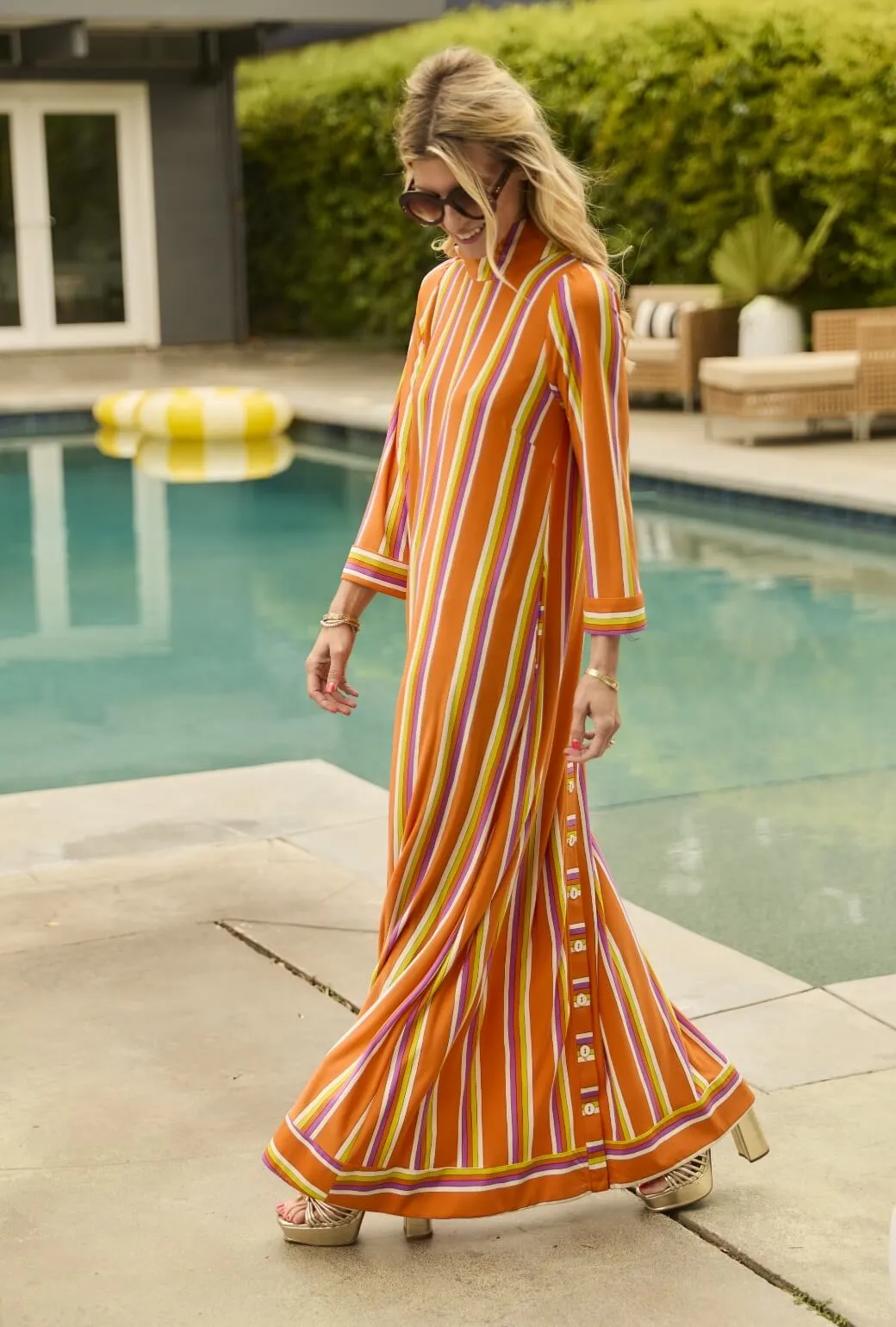 Mod Kaftan - Orange Stripe SleevelessOption All Purpose Casual Cut