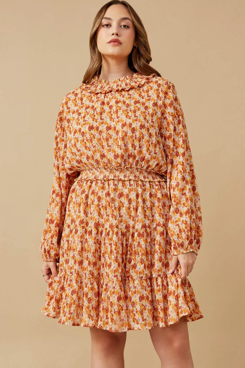 Flowing Texture EcoFriendlyDye Floral Print Smocked Detail Puff Sleeve Dress