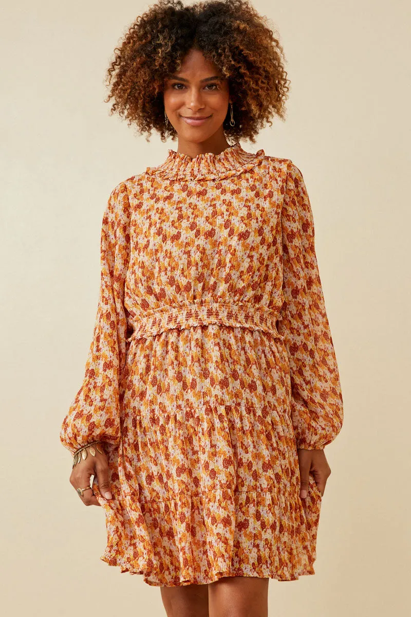 Floral Print Smocked Detail Puff Sleeve Dress Clean Vibe